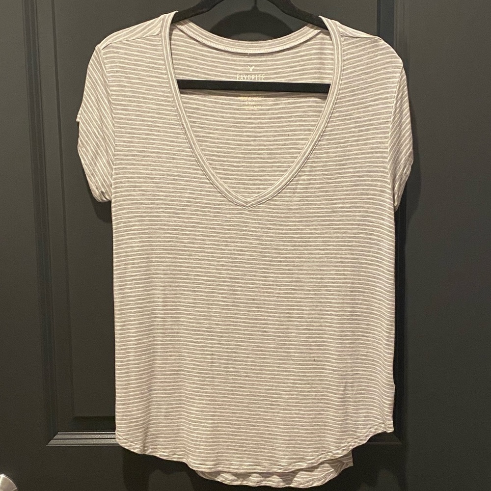 Gray and white striped shirt